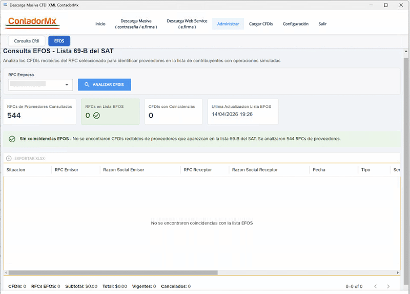 Consulta EFOS contra la Lista 69-B del SAT